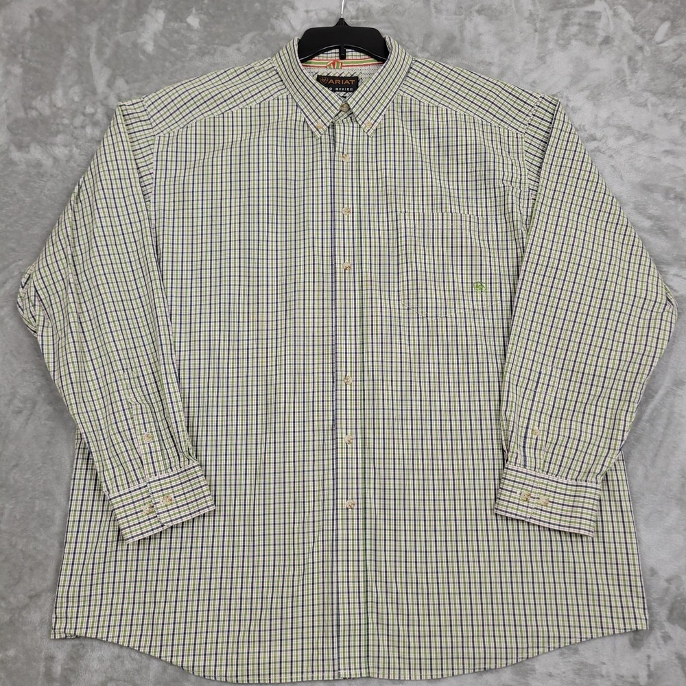 Ariat Pro Series Men's 3XL Green Blue Check Plaid Western Button Down Shirt